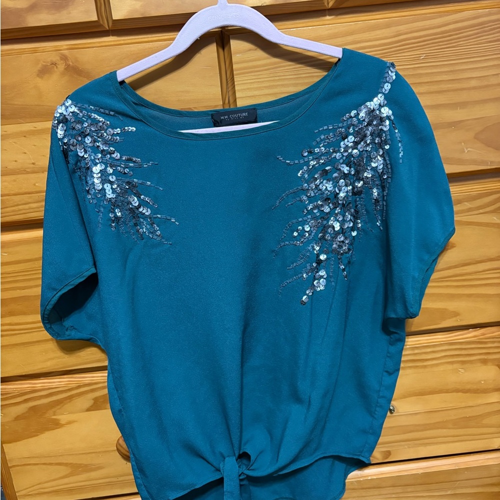 MM Couture Teal Sequin Blouse